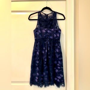 Nanette Lepore navy dress with violet shell